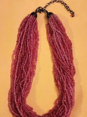 Pink Multi Strand Seed Bead Statement Bib Collar Necklace Adjustable